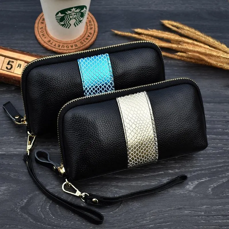 Damen echtes leder kupplung geldbörsen getäfelten Lange Frauen Brieftasche Zipper handgelenk tasche weibliche Geldbörse handy tasche bolsa