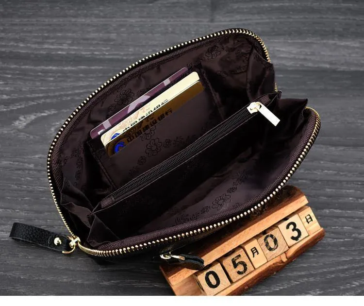 Damen echtes leder kupplung geldbörsen getäfelten Lange Frauen Brieftasche Zipper handgelenk tasche weibliche Geldbörse handy tasche bolsa