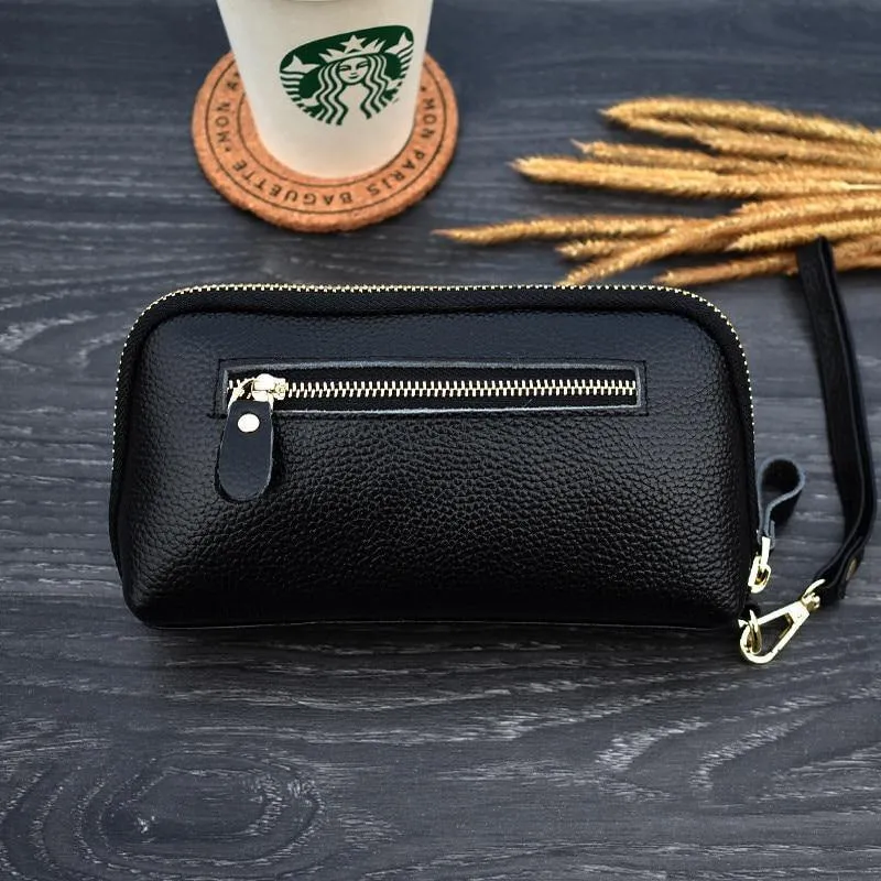 Damen echtes leder kupplung geldbörsen getäfelten Lange Frauen Brieftasche Zipper handgelenk tasche weibliche Geldbörse handy tasche bolsa