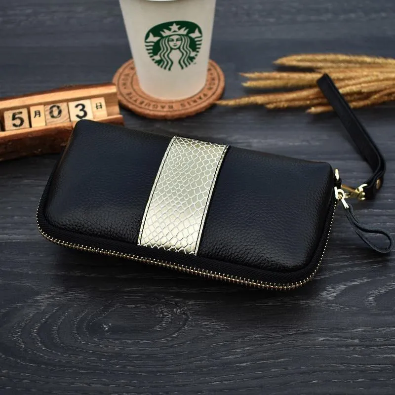 Damen echtes leder kupplung geldbörsen getäfelten Lange Frauen Brieftasche Zipper handgelenk tasche weibliche Geldbörse handy tasche bolsa