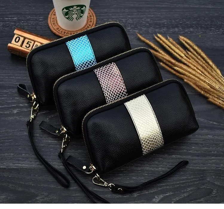 Damen echtes leder kupplung geldbörsen getäfelten Lange Frauen Brieftasche Zipper handgelenk tasche weibliche Geldbörse handy tasche bolsa