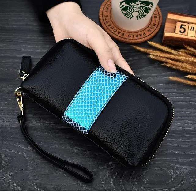 Damen echtes leder kupplung geldbörsen getäfelten Lange Frauen Brieftasche Zipper handgelenk tasche weibliche Geldbörse handy tasche bolsa