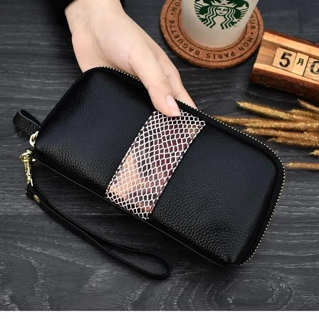Damen echtes leder kupplung geldbörsen getäfelten Lange Frauen Brieftasche Zipper handgelenk tasche weibliche Geldbörse handy tasche bolsa