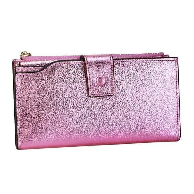 Damen Geldbörse aus echtem Leder mit RFID-Blockierung, Vintage-Stil, langer Glitzer, Kartenhalter, Reißverschluss, Geldbörse für iPhone und Galaxy