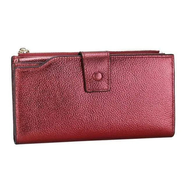 Damen Geldbörse aus echtem Leder mit RFID-Blockierung, Vintage-Stil, langer Glitzer, Kartenhalter, Reißverschluss, Geldbörse für iPhone und Galaxy