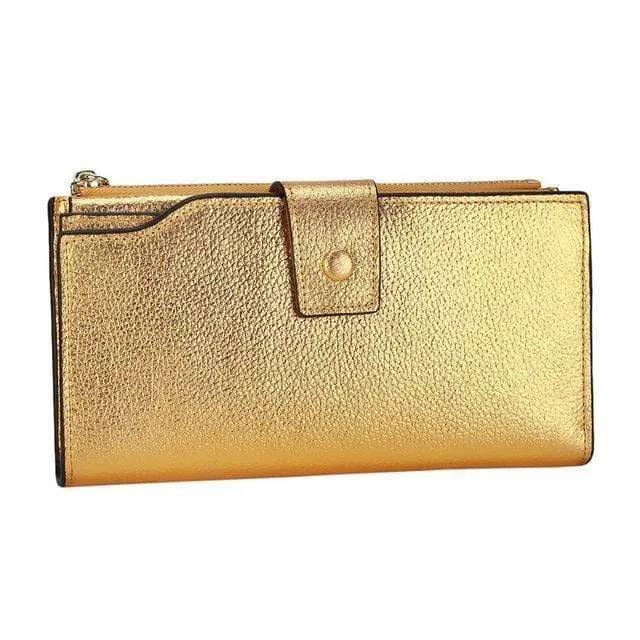 Damen Geldbörse aus echtem Leder mit RFID-Blockierung, Vintage-Stil, langer Glitzer, Kartenhalter, Reißverschluss, Geldbörse für iPhone und Galaxy