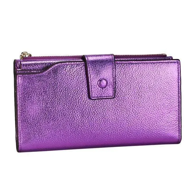 Damen Geldbörse aus echtem Leder mit RFID-Blockierung, Vintage-Stil, langer Glitzer, Kartenhalter, Reißverschluss, Geldbörse für iPhone und Galaxy