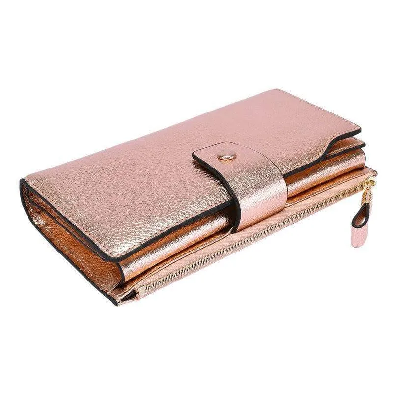 Damen Geldbörse aus echtem Leder mit RFID-Blockierung, Vintage-Stil, langer Glitzer, Kartenhalter, Reißverschluss, Geldbörse für iPhone und Galaxy