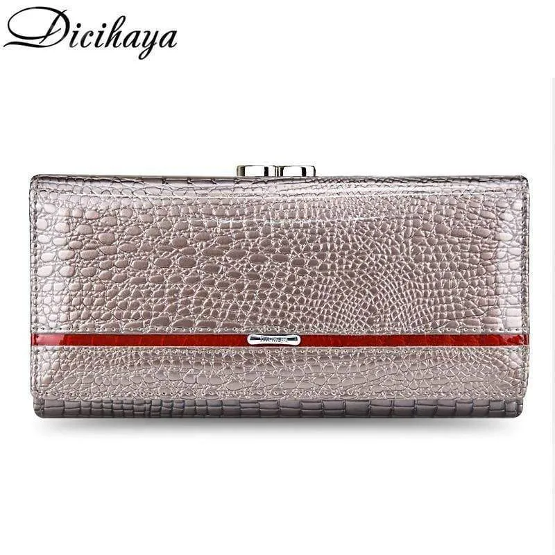 Leder Frauen Geldbörsen Krokodildruck Lange Haspe Reißverschluss Geldbörse Damen Clutch Bag Geldbörse Weiblichen Luxus