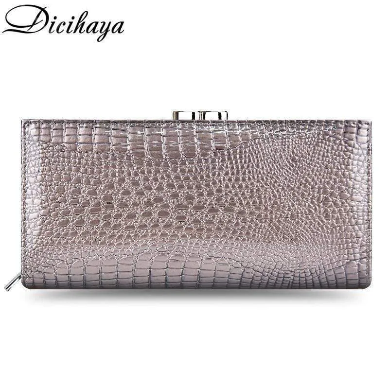 Leder Frauen Geldbörsen Krokodildruck Lange Haspe Reißverschluss Geldbörse Damen Clutch Bag Geldbörse Weiblichen Luxus