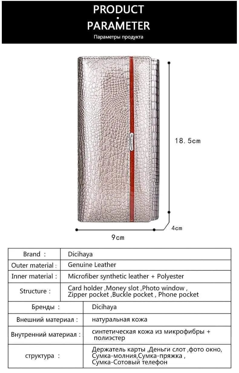 Leder Frauen Geldbörsen Krokodildruck Lange Haspe Reißverschluss Geldbörse Damen Clutch Bag Geldbörse Weiblichen Luxus
