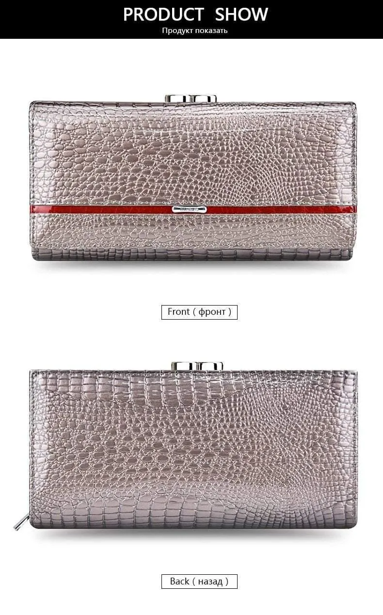 Leder Frauen Geldbörsen Krokodildruck Lange Haspe Reißverschluss Geldbörse Damen Clutch Bag Geldbörse Weiblichen Luxus