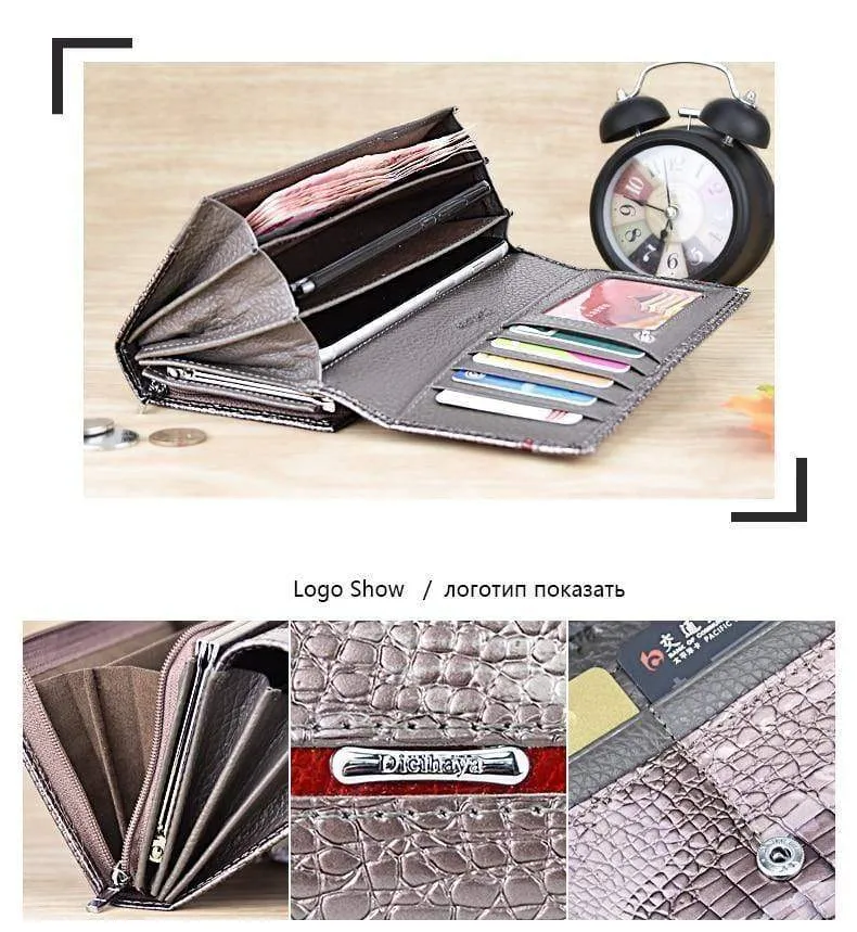 Leder Frauen Geldbörsen Krokodildruck Lange Haspe Reißverschluss Geldbörse Damen Clutch Bag Geldbörse Weiblichen Luxus