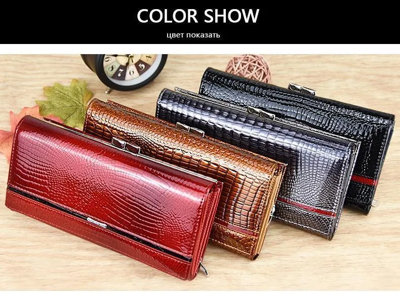 Leder Frauen Geldbörsen Krokodildruck Lange Haspe Reißverschluss Geldbörse Damen Clutch Bag Geldbörse Weiblichen Luxus