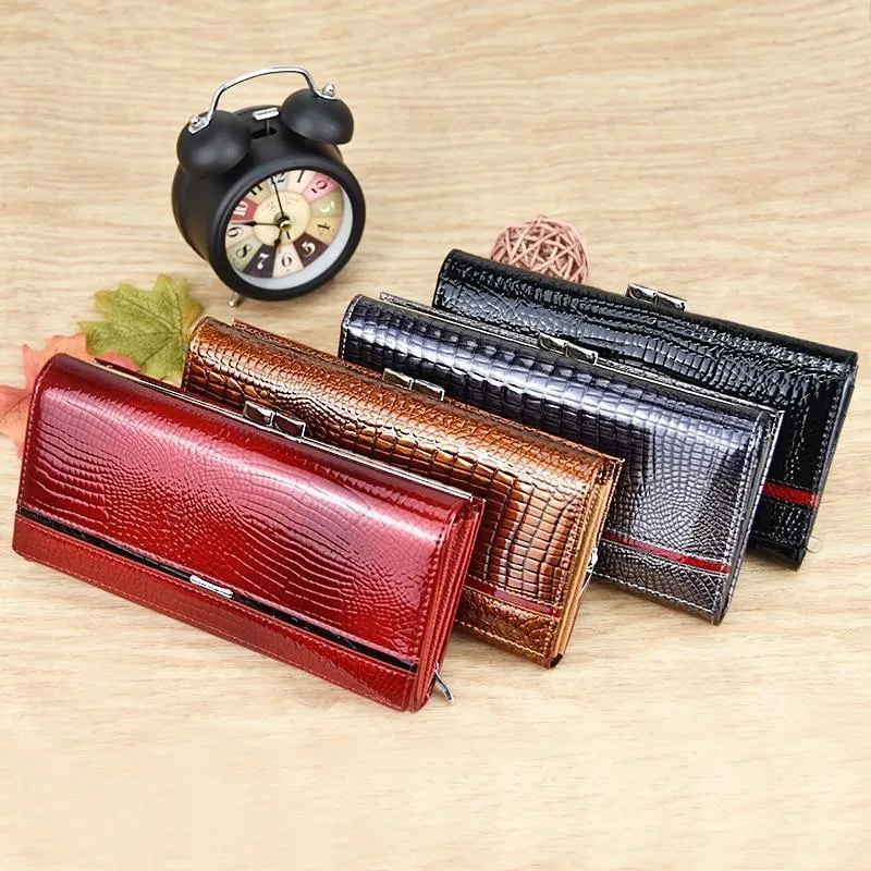 Leder Frauen Geldbörsen Krokodildruck Lange Haspe Reißverschluss Geldbörse Damen Clutch Bag Geldbörse Weiblichen Luxus
