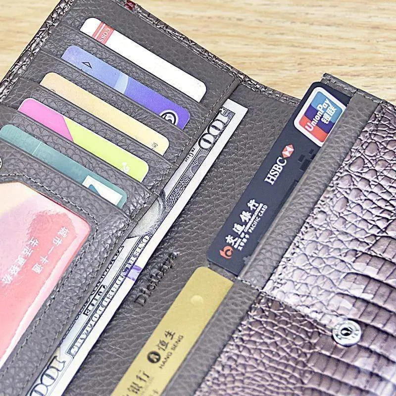 Leder Frauen Geldbörsen Krokodildruck Lange Haspe Reißverschluss Geldbörse Damen Clutch Bag Geldbörse Weiblichen Luxus