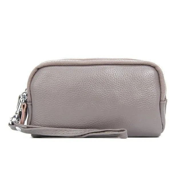 Frauenmappe echtes Leder 3 Schichten Reißverschluss Wristlet Tasche große Kapazität Dame Clutch Coin Purse Handytasche schwarz