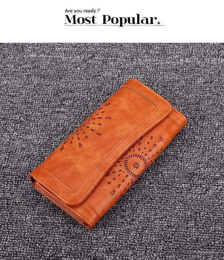 Retro-Geldbörse für Damen, PU-Leder, praktische Damen-Geldbörsen und Geldbörsen, lange Vintage-Geldbörsen