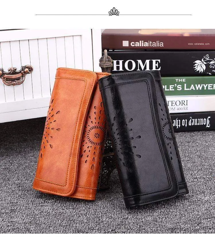 Retro-Geldbörse für Damen, PU-Leder, praktische Damen-Geldbörsen und Geldbörsen, lange Vintage-Geldbörsen