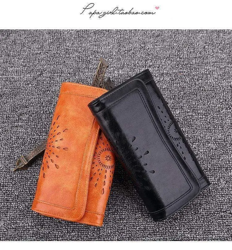 Retro-Geldbörse für Damen, PU-Leder, praktische Damen-Geldbörsen und Geldbörsen, lange Vintage-Geldbörsen