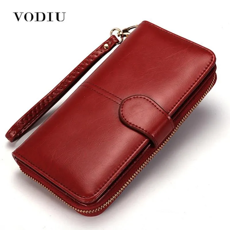 Weibliche Geldbörse Frauen Leder Brieftasche Lange Trifold Geldbörse Kartenhalter Geld Clutch Armband Multifunktions-reißverschluss
