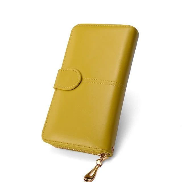 Weibliche Geldbörse Frauen Leder Brieftasche Lange Trifold Geldbörse Kartenhalter Geld Clutch Armband Multifunktions-reißverschluss