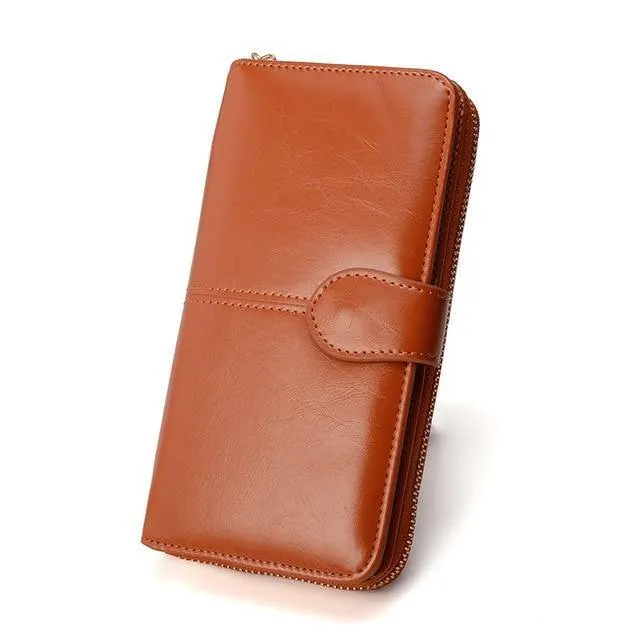 Weibliche Geldbörse Frauen Leder Brieftasche Lange Trifold Geldbörse Kartenhalter Geld Clutch Armband Multifunktions-reißverschluss
