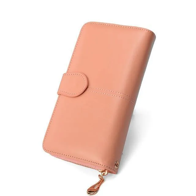 Weibliche Geldbörse Frauen Leder Brieftasche Lange Trifold Geldbörse Kartenhalter Geld Clutch Armband Multifunktions-reißverschluss