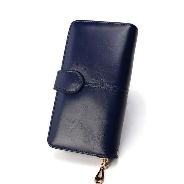 Weibliche Geldbörse Frauen Leder Brieftasche Lange Trifold Geldbörse Kartenhalter Geld Clutch Armband Multifunktions-reißverschluss