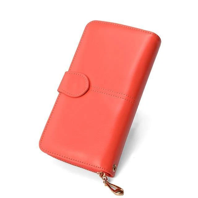 Weibliche Geldbörse Frauen Leder Brieftasche Lange Trifold Geldbörse Kartenhalter Geld Clutch Armband Multifunktions-reißverschluss