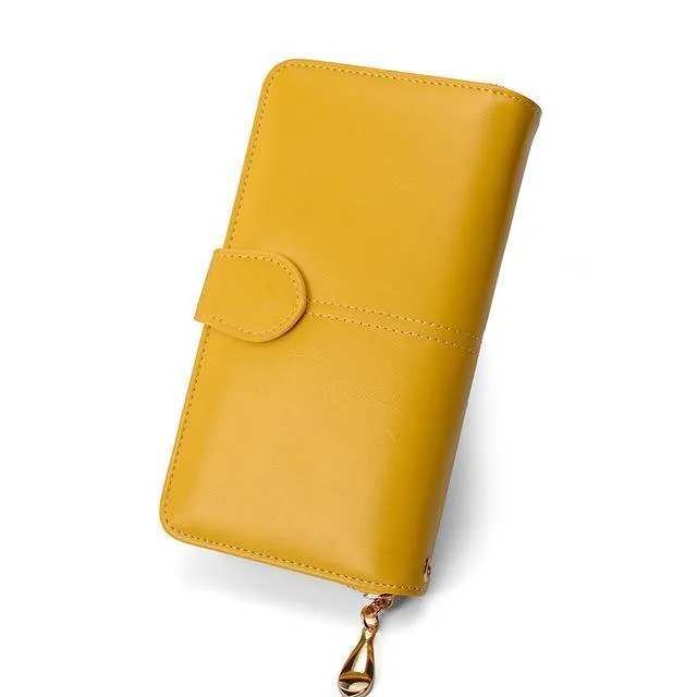 Weibliche Geldbörse Frauen Leder Brieftasche Lange Trifold Geldbörse Kartenhalter Geld Clutch Armband Multifunktions-reißverschluss