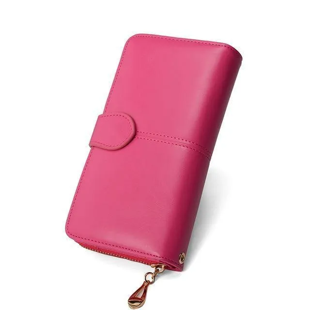 Weibliche Geldbörse Frauen Leder Brieftasche Lange Trifold Geldbörse Kartenhalter Geld Clutch Armband Multifunktions-reißverschluss