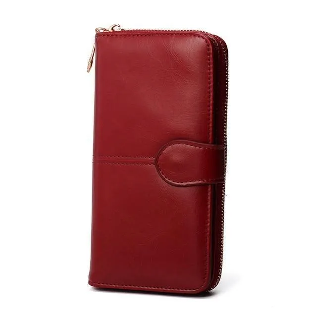 Weibliche Geldbörse Frauen Leder Brieftasche Lange Trifold Geldbörse Kartenhalter Geld Clutch Armband Multifunktions-reißverschluss