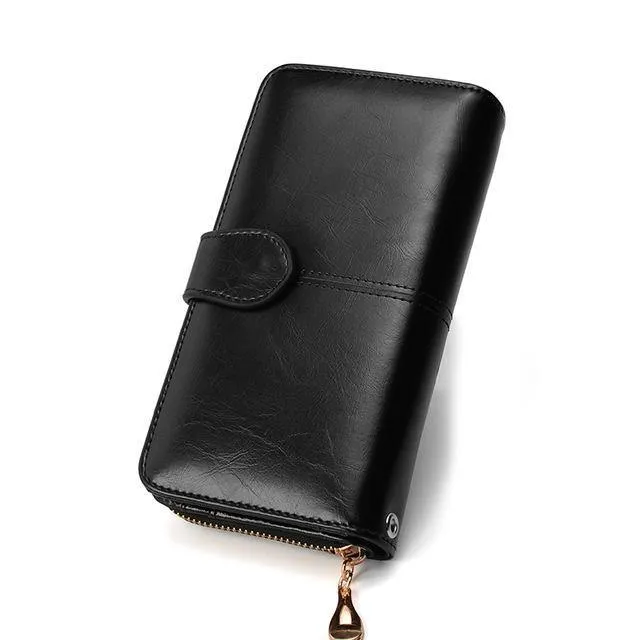 Weibliche Geldbörse Frauen Leder Brieftasche Lange Trifold Geldbörse Kartenhalter Geld Clutch Armband Multifunktions-reißverschluss