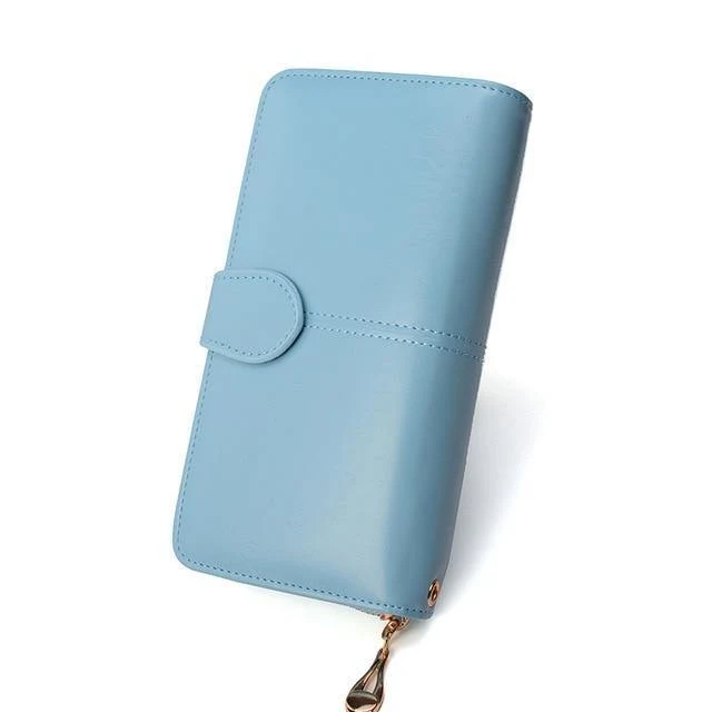 Weibliche Geldbörse Frauen Leder Brieftasche Lange Trifold Geldbörse Kartenhalter Geld Clutch Armband Multifunktions-reißverschluss