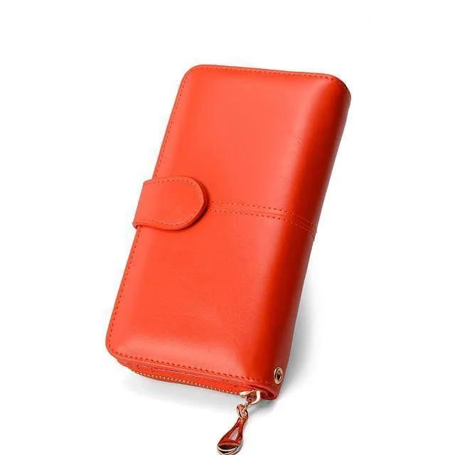 Weibliche Geldbörse Frauen Leder Brieftasche Lange Trifold Geldbörse Kartenhalter Geld Clutch Armband Multifunktions-reißverschluss