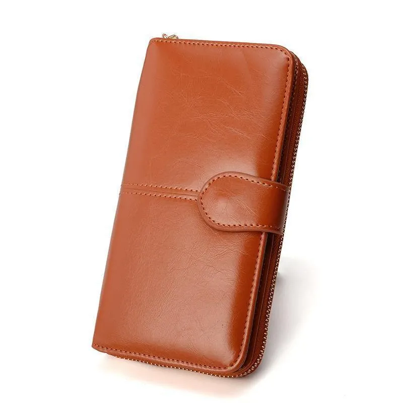 Weibliche Geldbörse Frauen Leder Brieftasche Lange Trifold Geldbörse Kartenhalter Geld Clutch Armband Multifunktions-reißverschluss