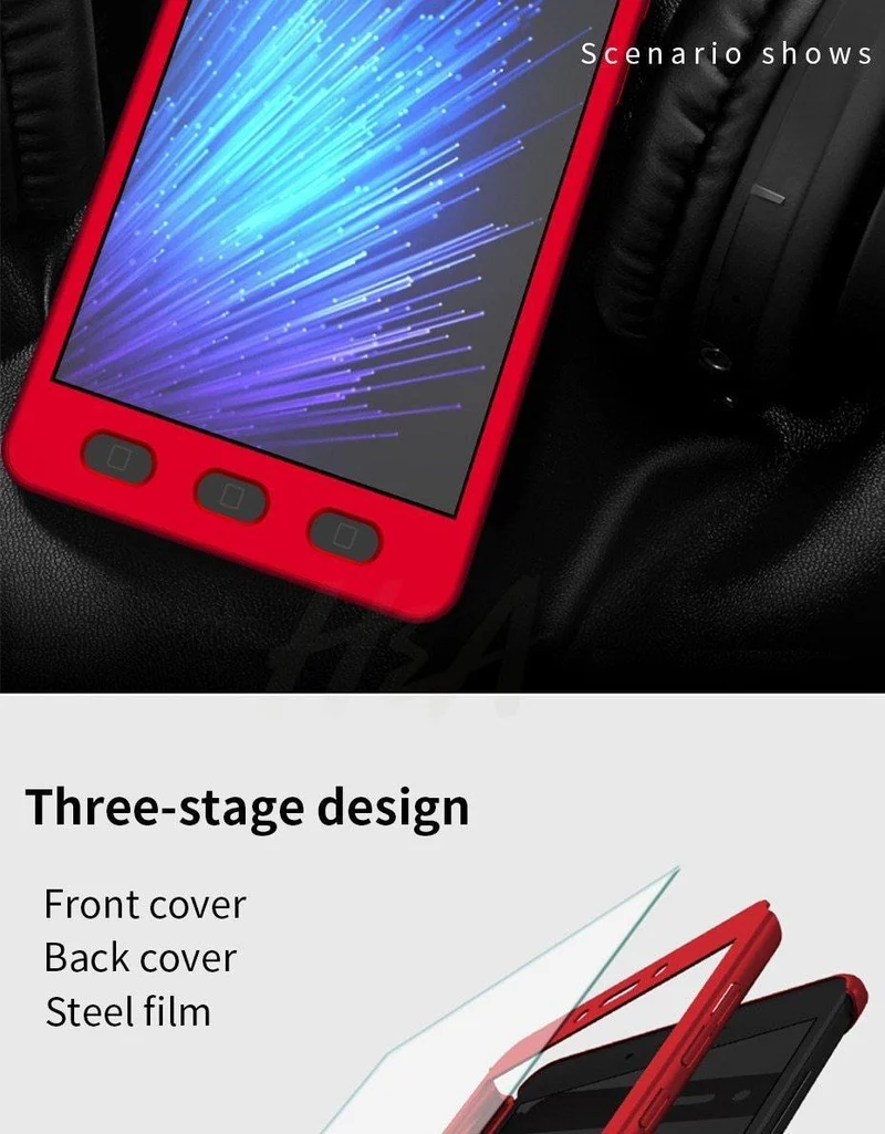 H&A 360-Grad-Vollschutzhülle für Xiaomi Redmi Note 4 4X Displayschutzfolie, Telefonabdeckung Note 4, globale Version, Glas