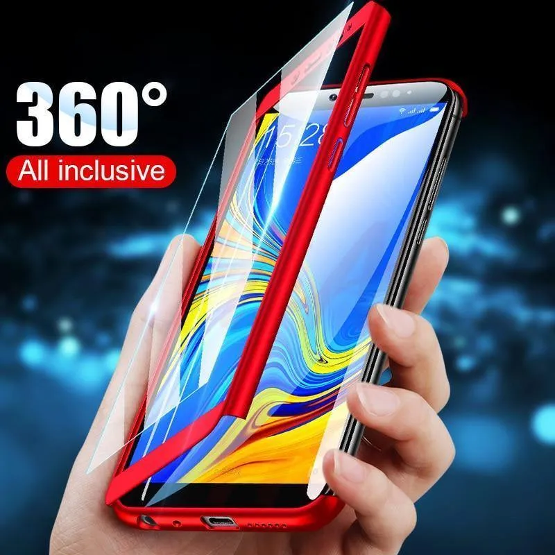 H&A 360 Vollschutzhülle für Samsung Galaxy A7 A8 J4 J6 J8 Anti-Klopf-Vollschutzhülle J4 J6 A8 Plus Hüllen mit Glasfolie