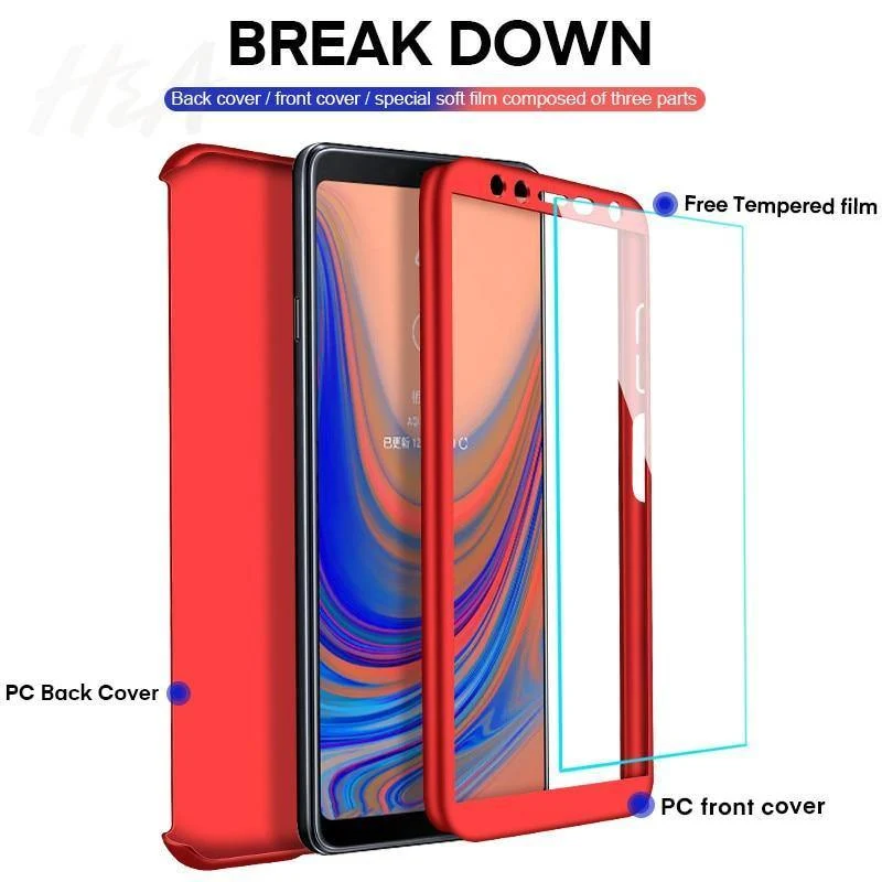 H&A 360 Vollschutzhülle für Samsung Galaxy A7 A8 J4 J6 J8 Anti-Klopf-Vollschutzhülle J4 J6 A8 Plus Hüllen mit Glasfolie