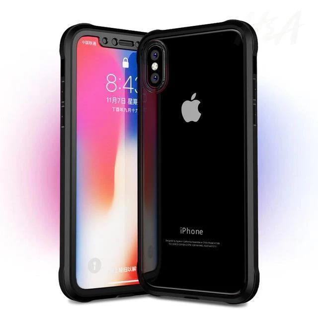 H&A Luxus 360-Grad-Vollschutz-Telefonhülle für iPhone 7 8 Plus 6 6s Plus X 10 Silikonhülle aus gehärtetem Glas für iPhone X PC-Hüllen