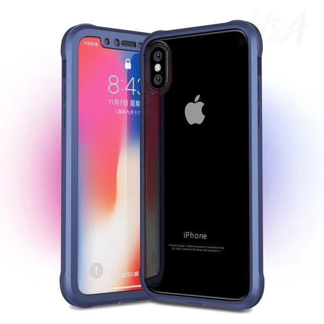 H&A Luxus 360-Grad-Vollschutz-Telefonhülle für iPhone 7 8 Plus 6 6s Plus X 10 Silikonhülle aus gehärtetem Glas für iPhone X PC-Hüllen