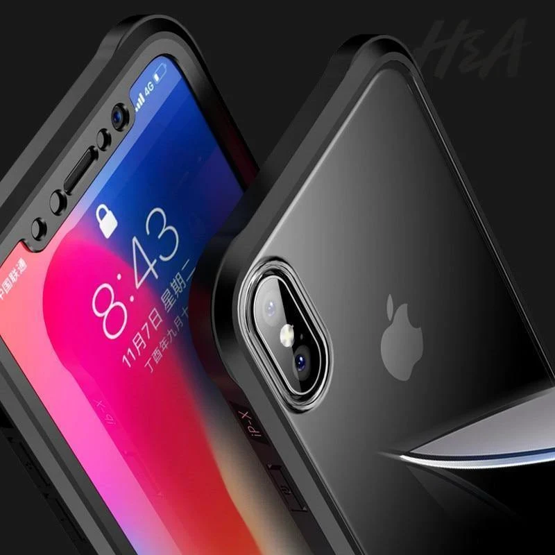 H&A Luxus 360-Grad-Vollschutz-Telefonhülle für iPhone 7 8 Plus 6 6s Plus X 10 Silikonhülle aus gehärtetem Glas für iPhone X PC-Hüllen