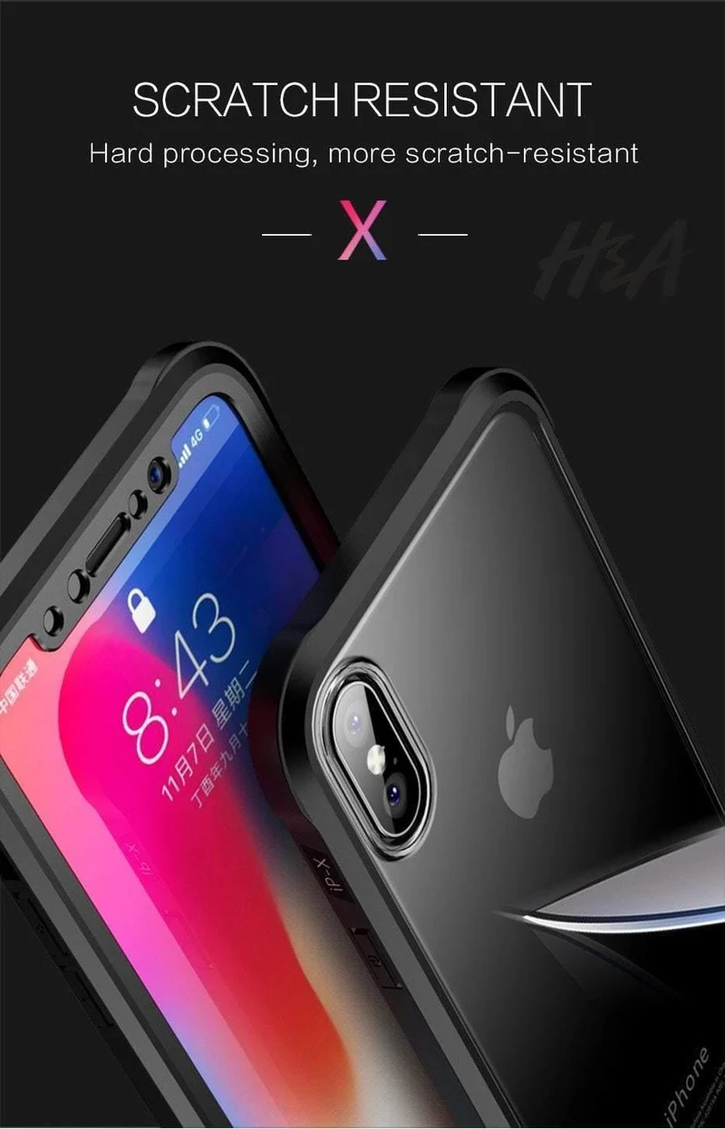 H&A Luxus 360-Grad-Vollschutz-Telefonhülle für iPhone 7 8 Plus 6 6s Plus X 10 Silikonhülle aus gehärtetem Glas für iPhone X PC-Hüllen