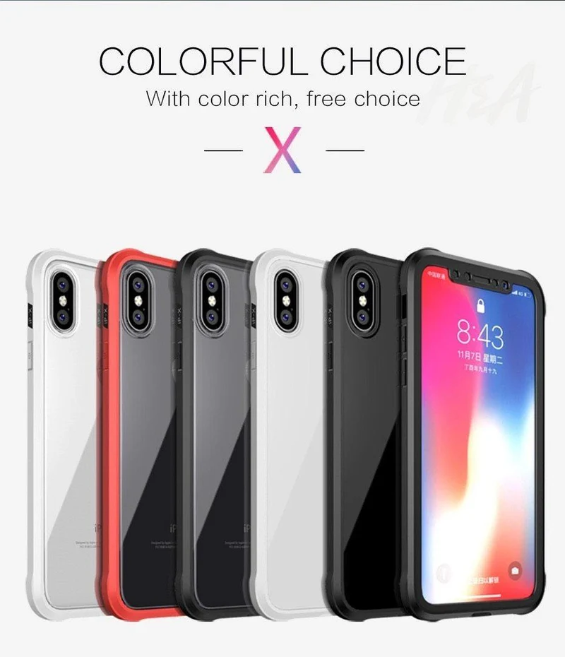 H&A Luxus 360-Grad-Vollschutz-Telefonhülle für iPhone 7 8 Plus 6 6s Plus X 10 Silikonhülle aus gehärtetem Glas für iPhone X PC-Hüllen
