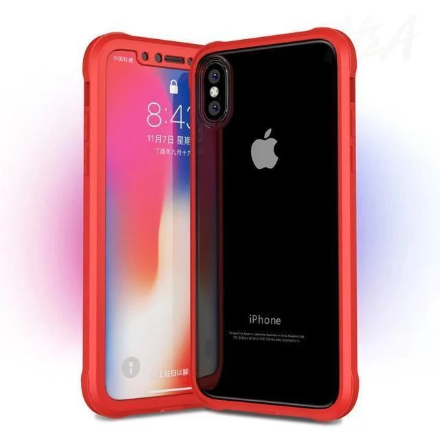 H&A Luxus 360-Grad-Vollschutz-Telefonhülle für iPhone 7 8 Plus 6 6s Plus X 10 Silikonhülle aus gehärtetem Glas für iPhone X PC-Hüllen