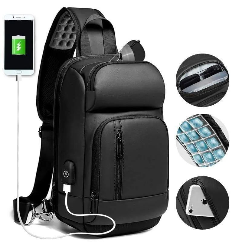 Schwarz Brust Packs Männer USB Lade Casual Schulter Umhängetaschen Wasser Abweisend Reise Umhängetasche Männlichen n1820