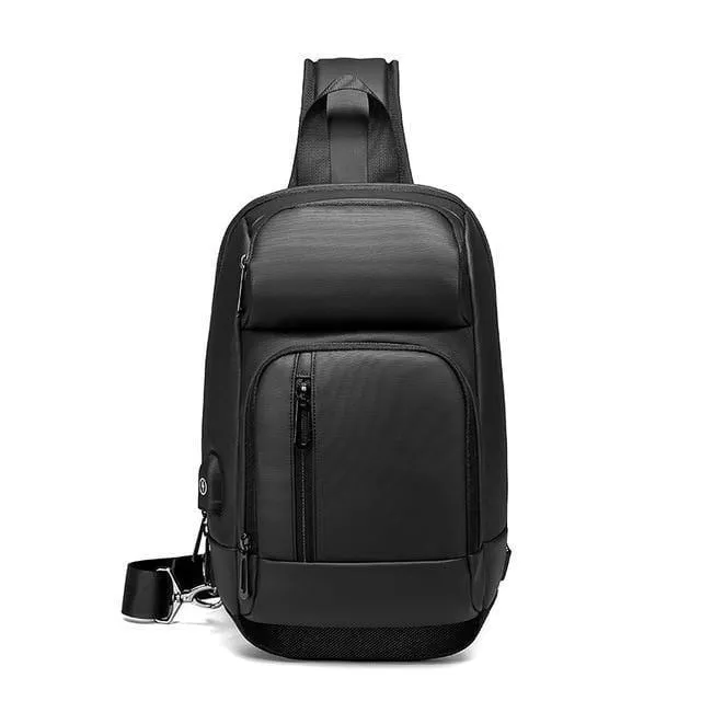 Schwarz Brust Packs Männer USB Lade Casual Schulter Umhängetaschen Wasser Abweisend Reise Umhängetasche Männlichen n1820
