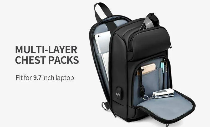 Schwarz Brust Packs Männer USB Lade Casual Schulter Umhängetaschen Wasser Abweisend Reise Umhängetasche Männlichen n1820