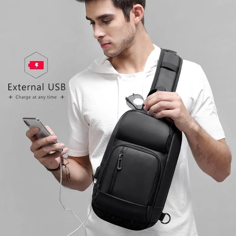 Schwarz Brust Packs Männer USB Lade Casual Schulter Umhängetaschen Wasser Abweisend Reise Umhängetasche Männlichen n1820